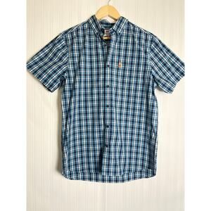 Fjall Raven Ovik Plaid Button Down Regular Fit Short Sleeve Men's Size M Blue